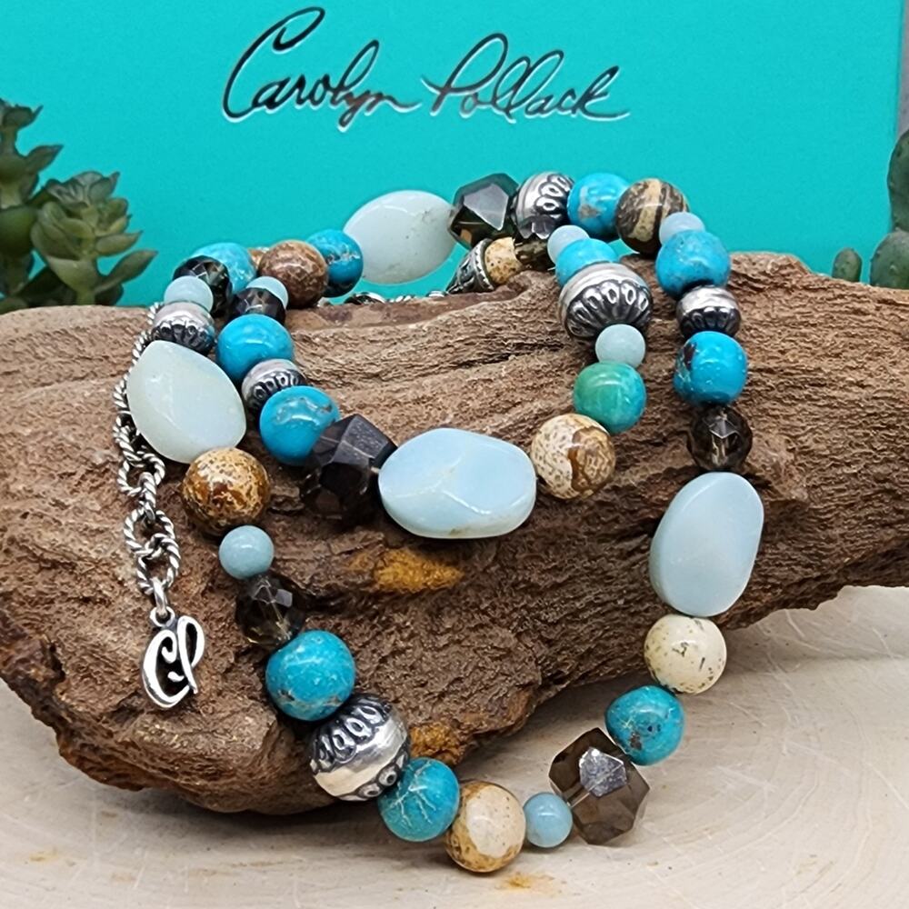 Carolyn Pollack 925 Sterling Turquoise Jaasper Quartz Beads 16" Necklace + 4 ext